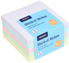 J.Burrows+Stick-It+Notes+76x76mm+Pastello+5+Pack