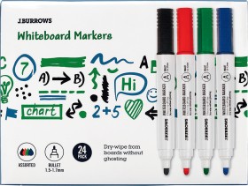 J.Burrows+Whiteboard+Markers+Bullet+Assorted+24+Pack