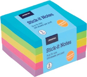 J.Burrows+Stick-It+Notes+76x76mm+Assorted+Ultra+5+Pack