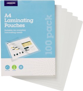 JBurrows-A4-Laminating-Pouches-Gloss-100-Pack on sale