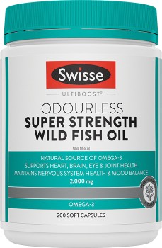 Swisse-Ultiboost-Odourless-Super-Strength-Wild-Fish-Oil-200-Capsules on sale