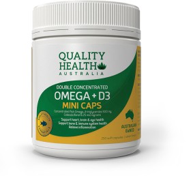 NEW+Quality+Health+Double+Concentrated+Omega+%2B+D3+Mini+250+Capsules%2A