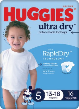 Huggies-Ultra-Dry-Boy-Size-5-13-18kg-16-Pack on sale