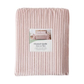 Queen-Bed-Flannel-Quilt-Cover-Set-Pink-Stripe on sale
