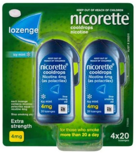 Nicorette-Cooldrops-Quit-Smoking-Nicotine-Lozenges-Icy-Mint-4mg-80-Pack on sale