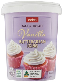 Coles-Bake-Create-Vanilla-Buttercream-Icing-400g on sale