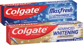 Colgate-Advanced-Whitening-Tartar-or-Max-Fresh-Toothpaste-200g on sale