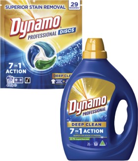 Dynamo-Professional-Laundry-Liquid-2-Litre-or-Discs-29-Pack on sale