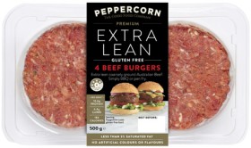 Peppercorn-Extra-Lean-Beef-Burgers-4-Pack-500g on sale