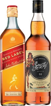 Johnnie-Walker-Red-Label-Whisky-or-Sailor-Jerry-Spiced-Rum-700mL on sale