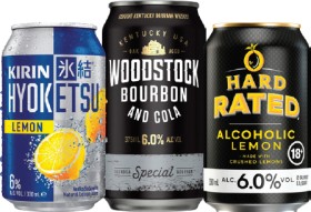 Kirin+Hyoketsu+6%25+Premix+Range+Cans+330mL%2C+Woodstock+%26amp%3B+Cola+6%25+Premix+Cans+375mL+or+Hard+Rated+6%25+Premix+Range+Cans+330mL+10+Pack