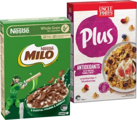 Uncle-Tobys-Plus-Cereal-620-705g-or-Nestl-Milo-Cereal-535620g-Selected-Varieties on sale