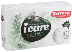 Icare+Luxury+100%25+Recycled+Paper+Toilet+Tissue+3+Ply+8+Pack