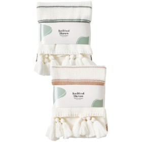 Knitted-Throw-with-Tassels-Light-Taupe-or-Green on sale