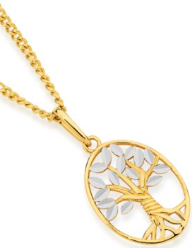 9ct-Two-Tone-Gold-Diamond-Cut-Tree-of-Life-Pendant on sale