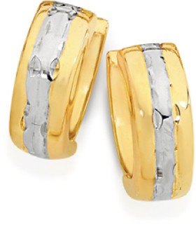 9ct-Gold-Two-Tone-10mm-Diamond-Cut-Stripe-Huggie-Earrings on sale