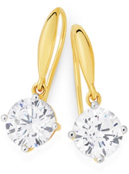 9ct+Gold+7mm+Round+Cubic+Zirconia+Earrings