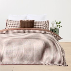 Gingham+Cotton+Quilt+Cover+Set+-+Super+King+Bed%2C+Chocolate