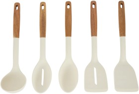 Set+of+5+Silicone+Utensils+with+Acacia+Handles