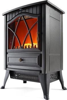 Flame+Effect+Fireplace+Heater+-+Black