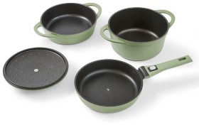 3+Piece+Cast+Aluminium+Cookware+Set+-+Green