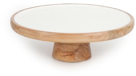 White+Enamel+and+Acacia+Wood+Serve+Stand