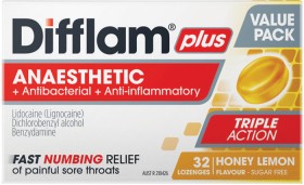 Difflam-Plus-Anaesthetic-Antibacterial-Anti-inflammatory-Honey-Lemon-Flavour-32-Lozenges on sale