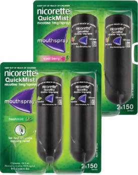 Nicorette-QuickMist-Nicotine-1mg-Mouthspray-Cool-Berry-or-Freshmint-2-x-150-Sprays on sale