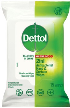 Dettol+2in1+Antibacterial+Hands+%26amp%3B+Surface+Wipes+15+Pack