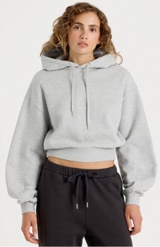 Grab-Pleated-Back-Hooded-Sweat-Grey-Marle on sale
