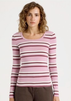 Grab-Long-Sleeve-Scoop-Neck-Tee-Pink-Burgundy-Stripe on sale