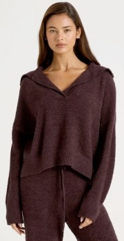Chloe-Lola-Cosy-Boucy-Open-V-Collar-LS-Top-Burnt-Fig on sale