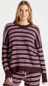 Chloe-Lola-Cosy-Boucle-Crew-LS-Top-Burnt-Fig-Pink-Stripe on sale