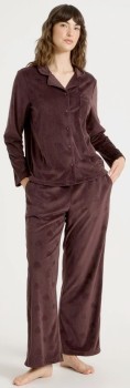 Soho-Cosy-Fleece-LS-Button-Up-PJ-Set-in-Raisin-Debossed-Hearts on sale