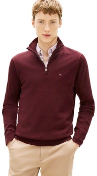 Tommy-Hilfiger-Essential-Cotton-14-Zip-Knit-Burgundy on sale