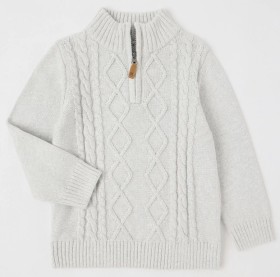 Milkshake-14-Zip-Knit-Jumper-Grey-Cable-Knit on sale