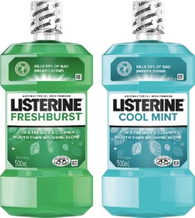 Listerine+Mouthwash+Fresher+%26amp%3B+Cleaner+500mL+Selected+Varieties