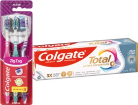 Colgate+Total+Premium+Toothpaste+115g%2C+Zig+Zag+Toothbrush+3+Pack+or+Optic+White+Mouthwash+500mL%2A+Selected+Varieties