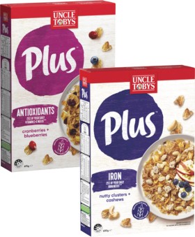Uncle-Tobys-Plus-Cereal-620g-705g on sale