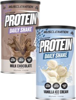 Muscle-Nation-Vanilla-or-Chocolate-Daily-Shake-300g on sale