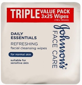 Johnsons-Face-Care-Daily-Essentials-Refreshing-Facial-Cleansing-Wipes-For-Normal-Skin-3x25-Wipes on sale