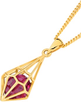 9ct-Gold-Created-Ruby-Oval-Geo-T-Drop-Pendant on sale
