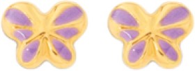 9ct+Gold+Lilac+Enamel+Butterfly+Stud+Earrings