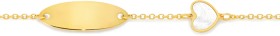 9ct+Gold+14cm+Mother+of+Pearl+Heart+Oval+Identity+Solid+Trace+Bracelet