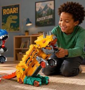 Car-Creatures-Dino-Hauler-With-2-Cars-Yellow on sale