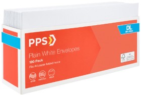 PPS-100-Pack-Plainface-DL-Envelopes-White on sale