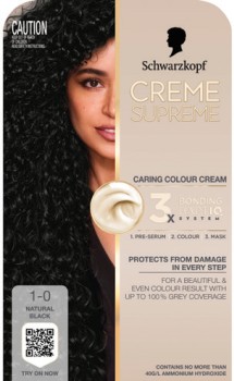 NEW-Schwarzkopf-Creme-Supreme-Natural-Black-Hair-Dye-1-0-Permanent-245mL on sale