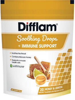 Difflam+Soothing+Drops+%2B+Immune+Support+Honey+%26amp%3B+Lemon+Flavour+20+Pack