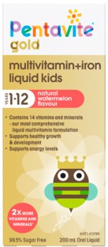Pentavite-Gold-Multivitamin-Iron-Liquid-Kids-1-12-Years-Watermelon-Flavour-200mL on sale