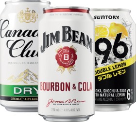 Canadian-Club-48-375mL-Jim-Beam-White-48-375mL-or-Suntory-196-6-330mL-Premix-Range-Cans-10-Pack on sale